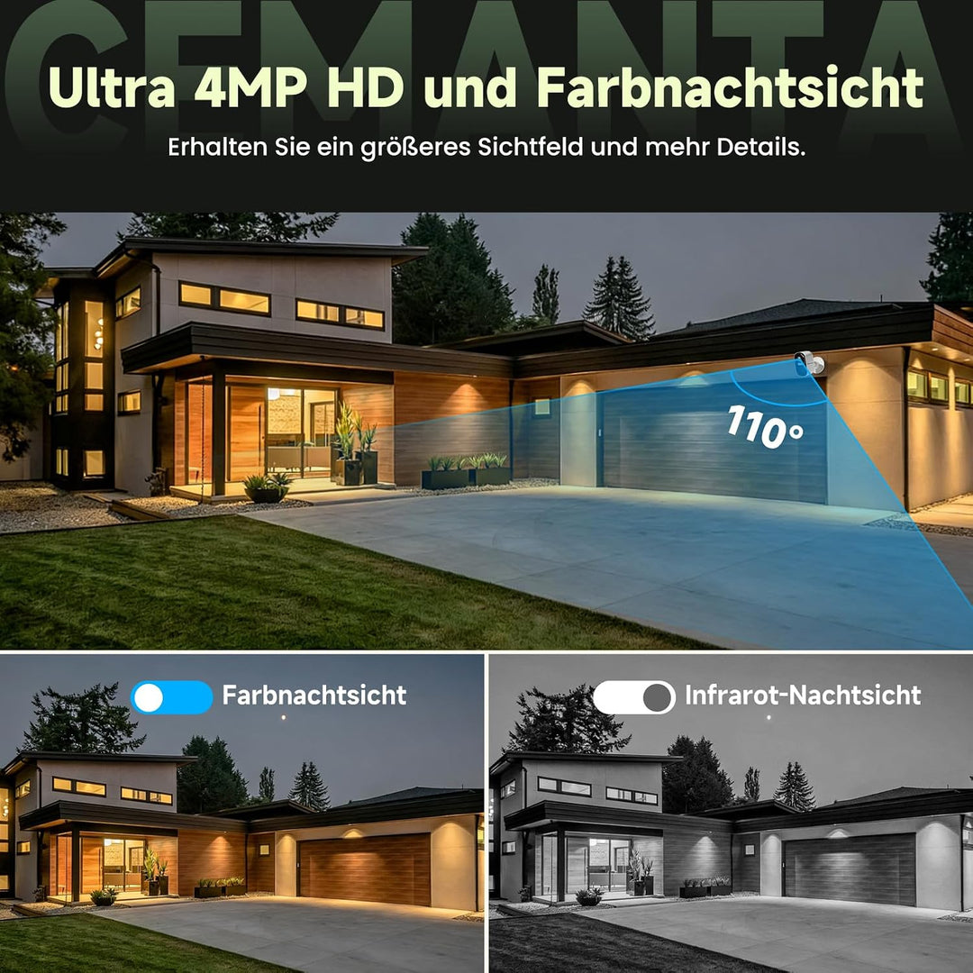 4MP Überwachungskamera Aussen Akku - 2,4G/5GHz WLAN, Kostenlosem Cloud-Speicher, IP66 wetterfest, AI
