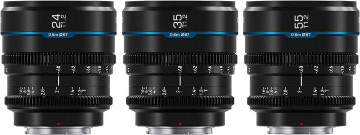 SIRUI Night Walker T1.2 S35 Cine Objektiv-Set, 24 mm, 35 mm, 55 mm, grosse Blende, manueller Fokus (