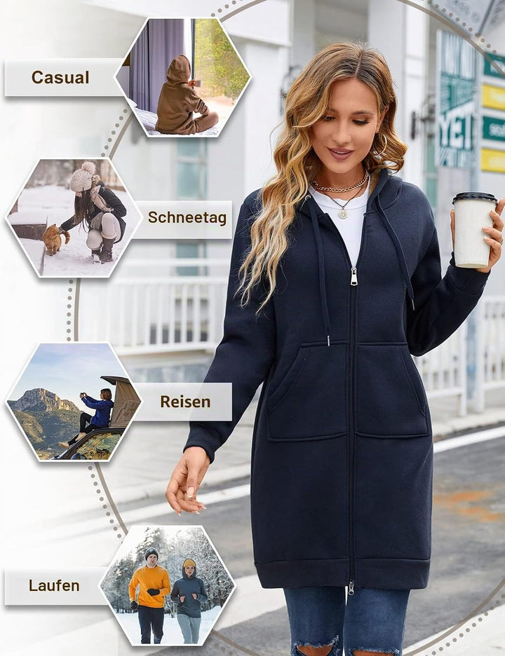 Nadeer Damen Mantel Plüschjacke mit Kapuze Lang Gefüttert Hoodies Plüsch Reissverschluss Mittellang