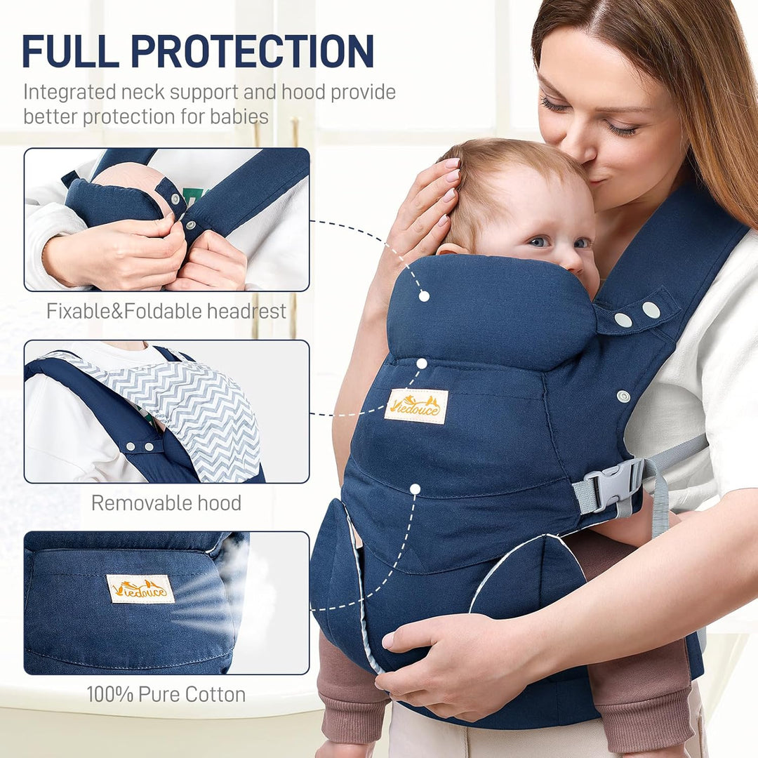 Viedouce Babytrage Neugeborene ab Geburt, Ergonomische Baby Trage Baumwolle Tragegurt mit Kopstütze