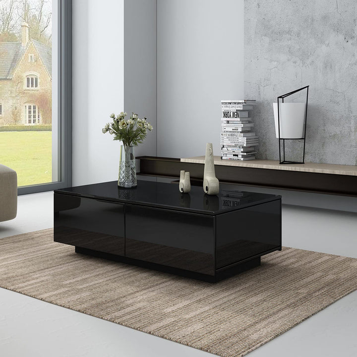Senvoziii Couchtisch für Wohnzimmer, Moderner Beistelltisch aus Holz, Schwarzer Hochglanz Kaffee Tee