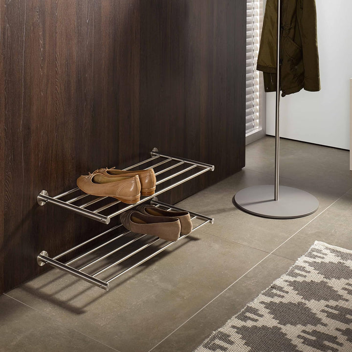 PHOS Design, SR600-1W, 60 cm breites Schuhregal zur Wandmontage, Edelstahl massiv, matt gebürstet 60