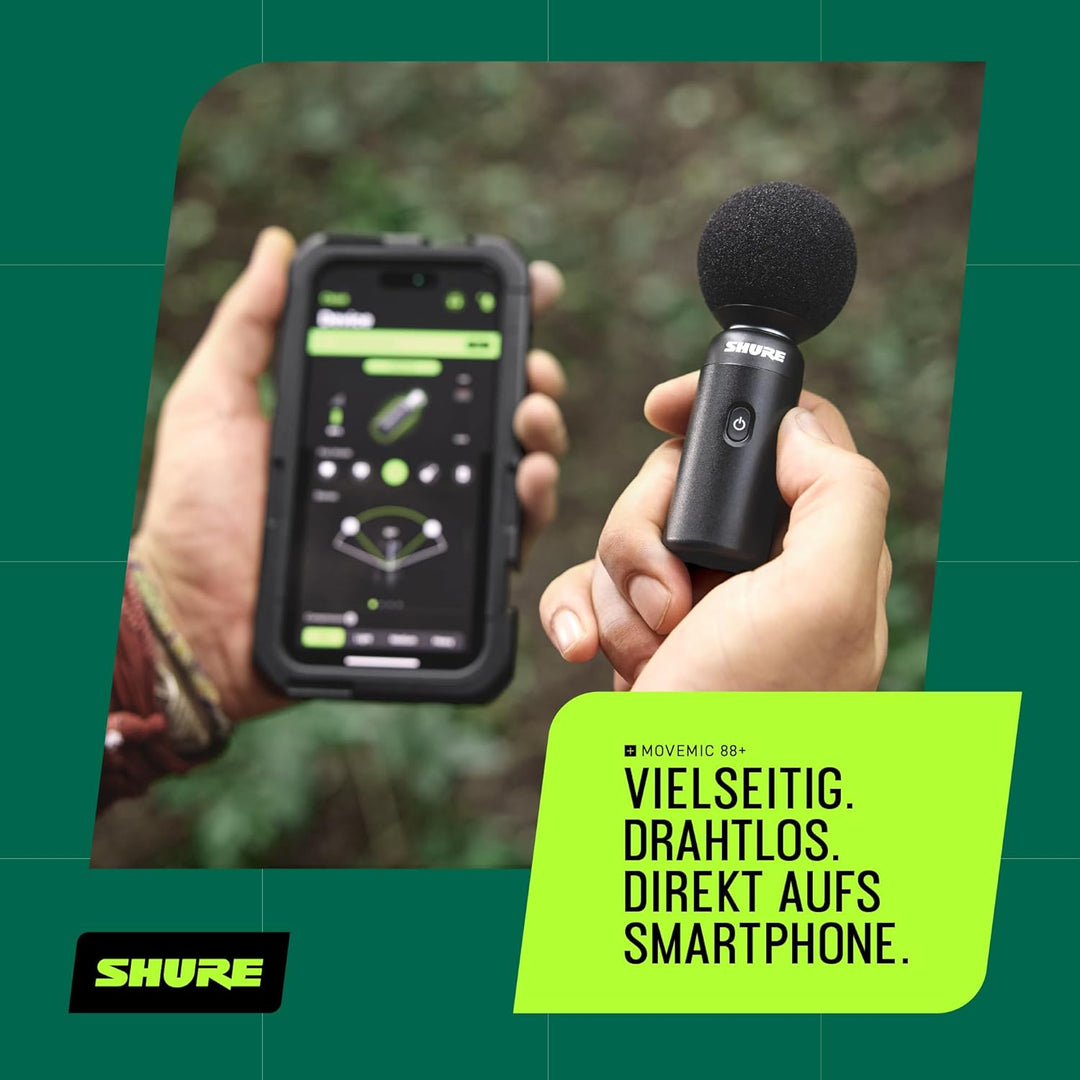 Shure MoveMic 88+ Drahtloses Mikrofon - Professioneller Audio-Recorder für Film-/Feld-Aufnahmen und
