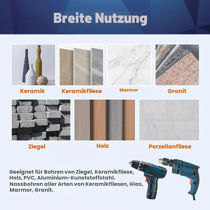 Diamantbohrer Fliesenbohrer Set BRSCHNITT Diamant Bohrkrone - Lochsäge für Keramik,Granit,Porzellan,