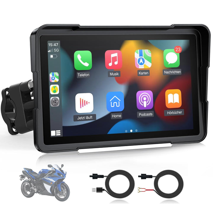 7 Zoll Motorrad Display mit Wireless CarPlay & Android Auto, 1000 Nits Helles Motorrad Navi Touchscr