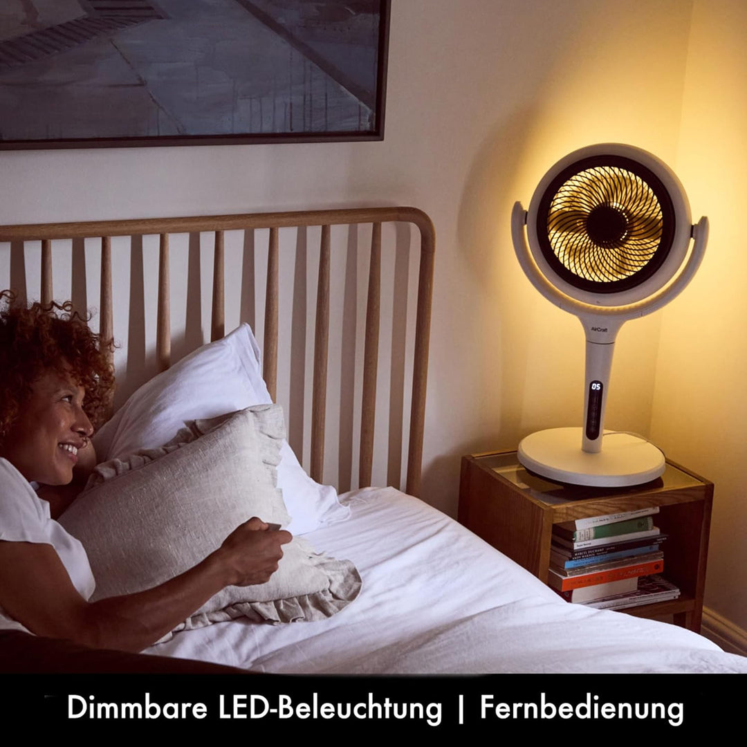 Lume AirCraft Home Ventilator mit Fernbedienung, LED-Licht und Timer, 3D-Oszillierender Luftumwälzer