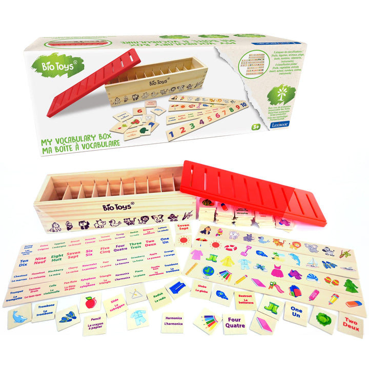 LEXIBOOK EDU250i1 Bio Spielzeug-Vokabel-Holzsortierbox EN/FR Vokabelbox EN/FR, Vokabelbox EN/FR