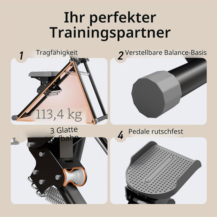 MOMODA Treppenstepper Klettertrainer mit Reistance für Zuhause Cardi Übung faltbar grau Weiss/opulen