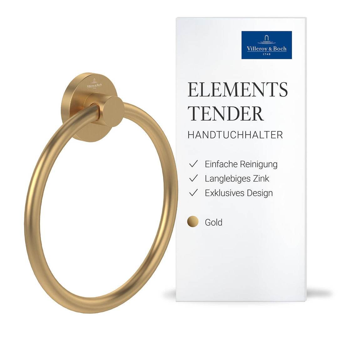 Villeroy &amp; Boch Elements Tender Handtuchhalter, rund – Gold, gebürstet Handtuchring rund Brushed Gol