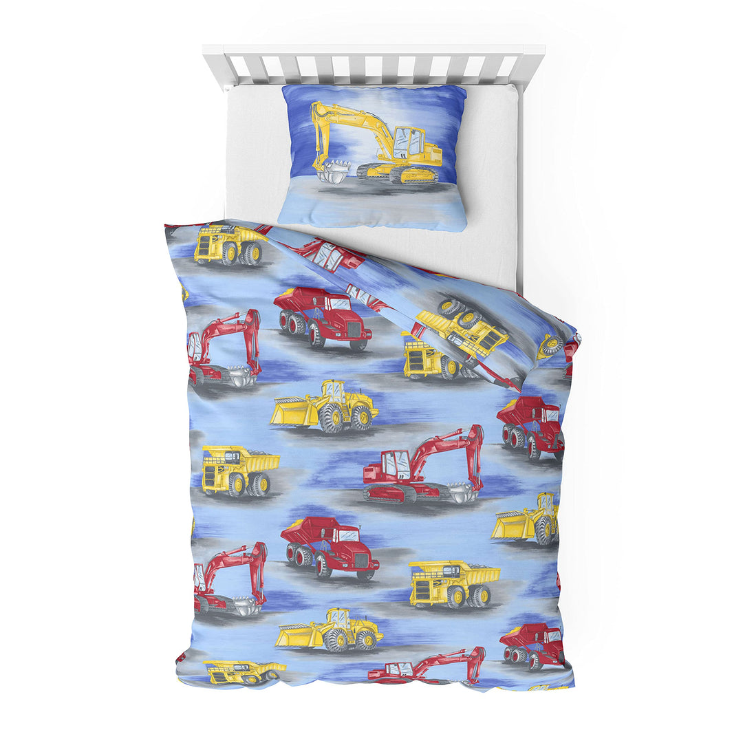 Träumschön Bagger Bettwäsche 135x200 Jungen - Biber Bettwäsche 135x200 Jungen mit Baufahrzeugen - To