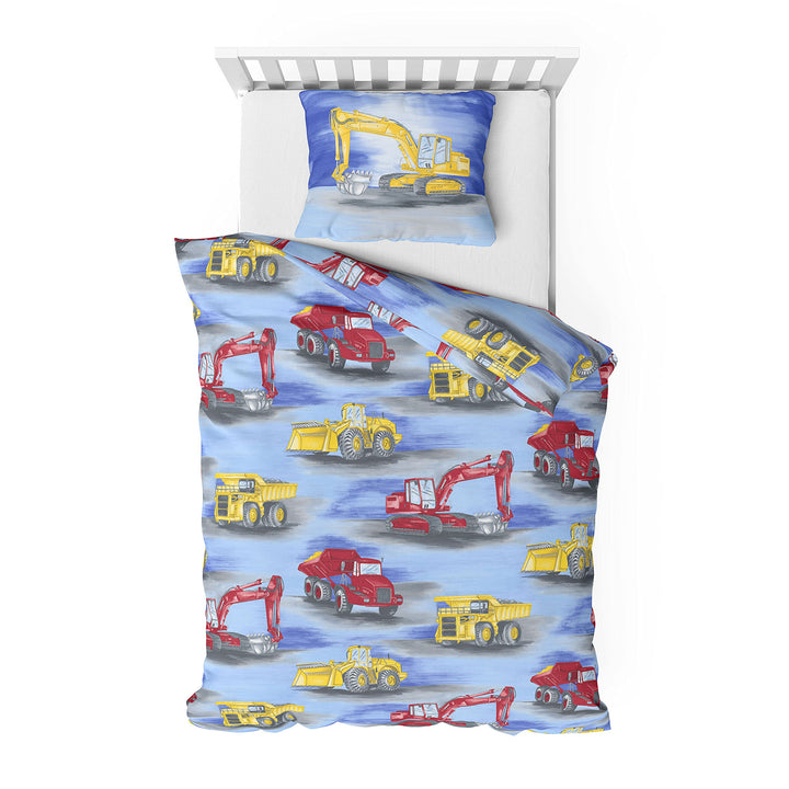 Träumschön Bagger Bettwäsche 135x200 Jungen - Biber Bettwäsche 135x200 Jungen mit Baufahrzeugen - To