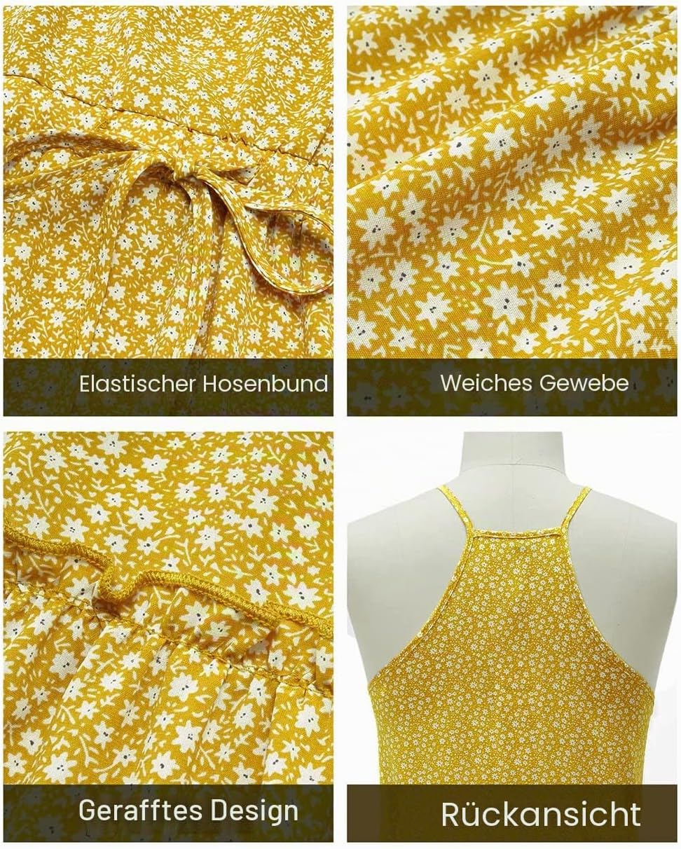 Newshows Sommerkleid Damen Knielang Spaghettiträger Kleid V-Ausschnitt Strandkleider M A1floral 02,