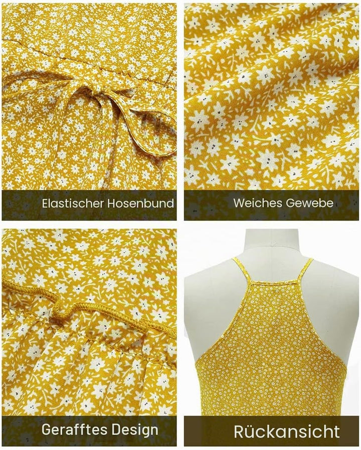 Newshows Sommerkleid Damen Knielang Spaghettiträger Kleid V-Ausschnitt Strandkleider M A1floral 02,