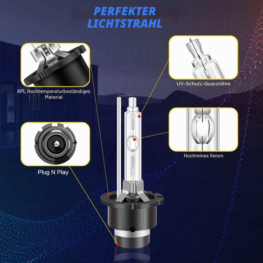 Erato D2S Xenon Brenner HID Scheinwerferbirnen, 6000K 35W Diamond Weisslicht Birnen Entladungslampe