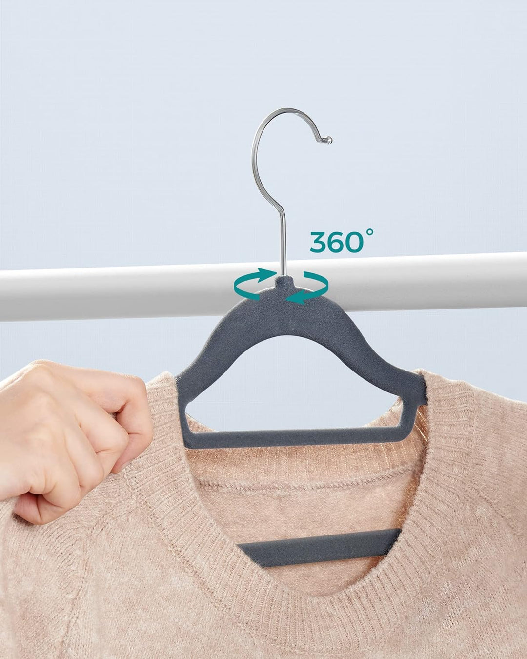 SONGMICS Kleiderbügel Samt, 20er Set, Bügel, rutschfest, kleine Stange für Krawatten, 360° drehbarer