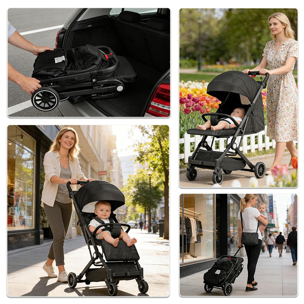 Kinderbuggy, Kinderwagen mit Sonnenschirm, Kinderwagen Zusammenklappbar, Buggy mit Liegefunktion, Ka