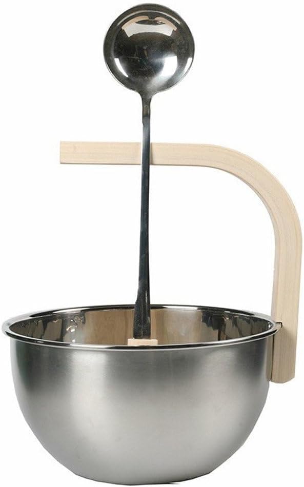 Sanfly Edelstahl-Sauna-Eimer Schöpfkelle, Langlebiger 4-Liter-Sauna-Eimer Holzgriff, Unverzichtbares