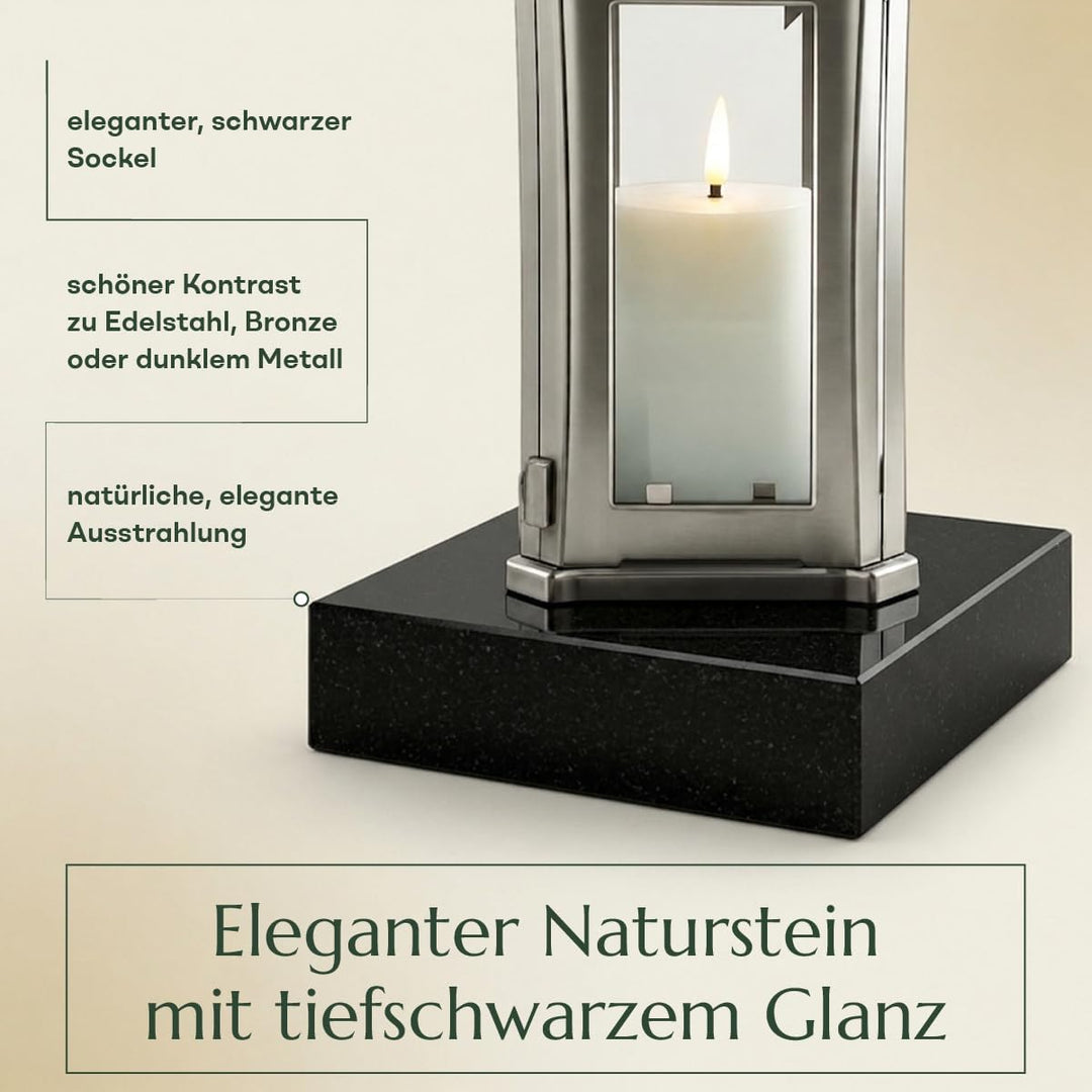 designgrab Lampen- und Vasensockel eckig 20x20x5 cm aus Granit Schwedisch Black für Grabvase oder Gr