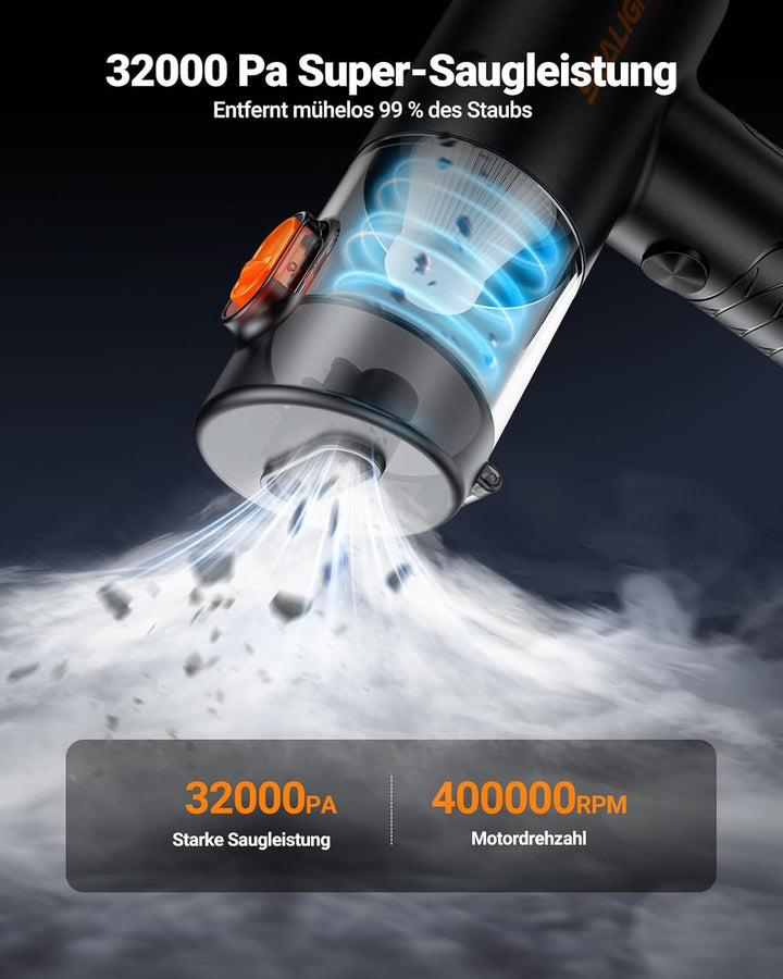 SEALIGHT Handstaubsauger, 32KPA Handstaubsauger Akku Kabellos | Autostaubsauger Stark mit Bürstenlos