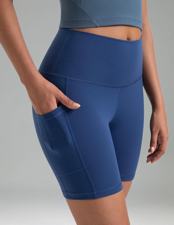 Colorfulkoala Women's High Waisted Biker Shorts mit Taschen 6" Inseam Workout & Yoga Tights, Blauer