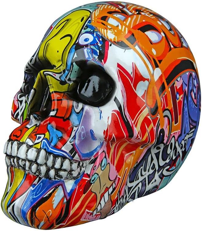 GILDE Dekofigur Totenkopf Street Art bunt 11x19x15 cm Poly Graffiti-Design, Mehrfarbig