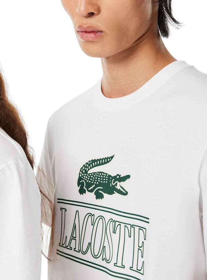 Lacoste Herren T-Shirt Rundhals TH1218, Männer Logo Tshirt,Print Tee,Regular Fit S White (001), S Wh