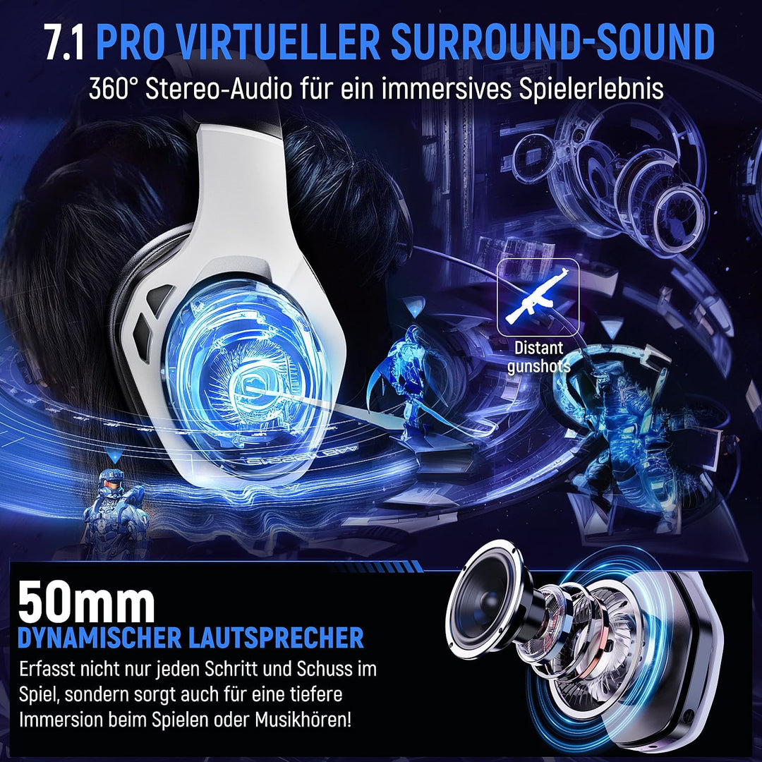 Tatybo Wireless Gaming Headset für Ps5/Ps4/PC/Switch, 2.4GHz & Bluetooth, unter 25 ms Latenz, 35 Std