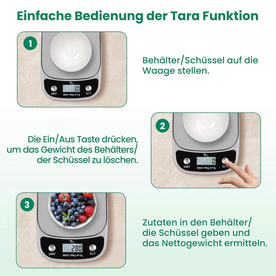 himaly Küchenwaage Digital 10KG aus Edelstahl Professionelle Waage, Tara-Funktion, aus Edelstahl mit