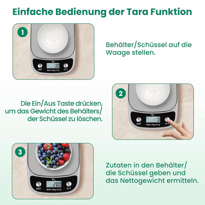 himaly Küchenwaage Digital 10KG aus Edelstahl Professionelle Waage, Tara-Funktion, aus Edelstahl mit