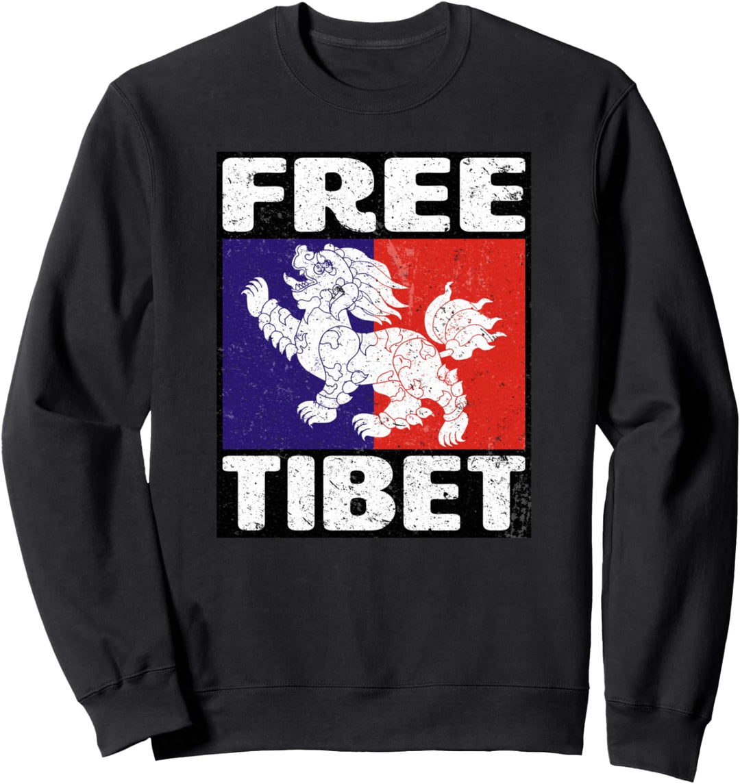 Free Tibet Flag Snow Lion Vintage Graphic Sweatshirt