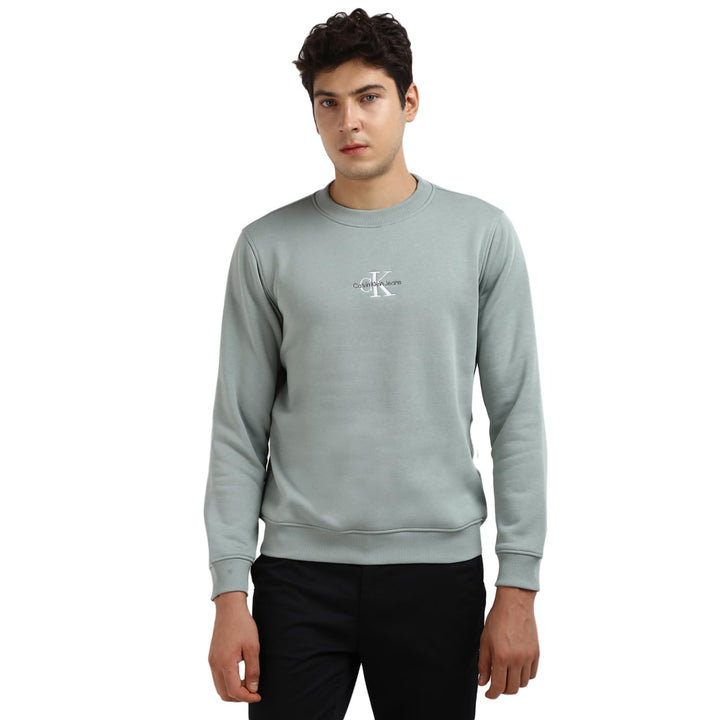 Calvin Klein Herren Sweatshirt Core Monologo ohne Kapuze XXL Grau (Slate Gray), XXL Grau (Slate Gray