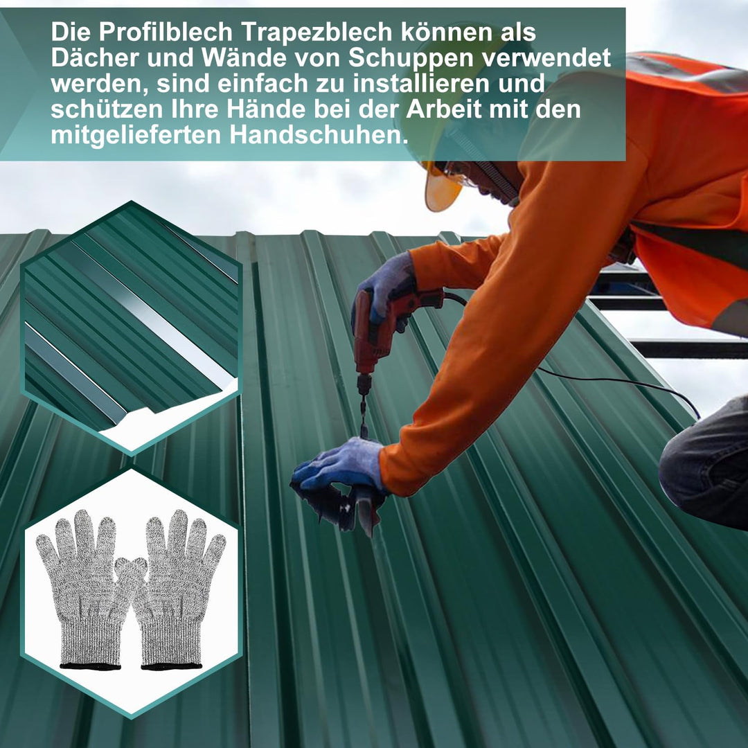 12x Trapezblech 129 x 46 cm, 7 m² Dachblech Profilblech Wellblech aus verzinktem Stahl, 0,25 mm Dach