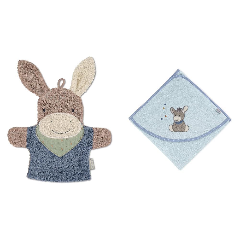 Sterntaler Spiel-Waschhandschuh Emmilius & Baby Handtuch Kapuze - Kapuzenhandtuch EMMI - Badeponcho-