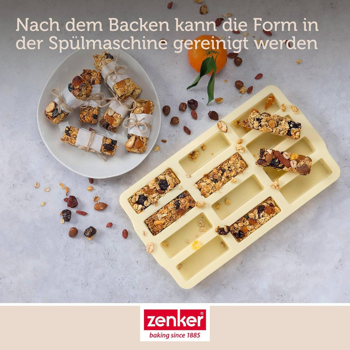 Zenker Müsliriegel Backform – Silikonform zum Backen von 12 Riegel – Müsliform aus Silikon mit Antih