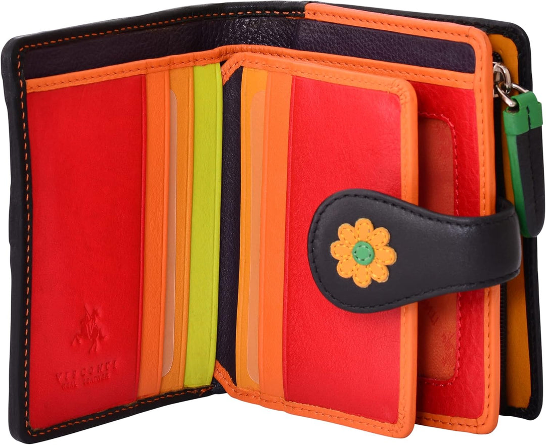 VISCONTI 100% Pur Leder Portemonnaie Damen RFID Schutz Geldbeutel Frauen Geldbörse Bifold Mehrfarbig