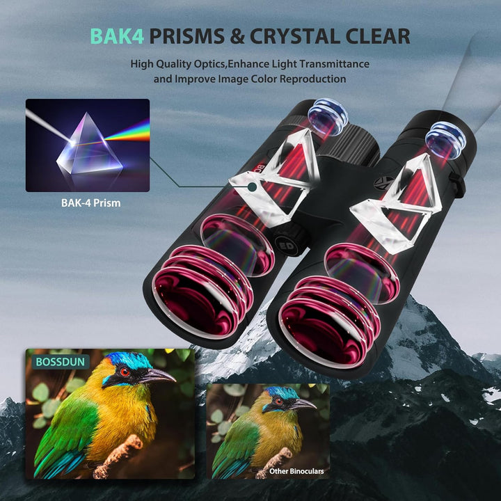 12x50 HD-Optik-Fernglas für Erwachsene, professionelles wasserdichtes Fernglas mit BaK4-Prismen und