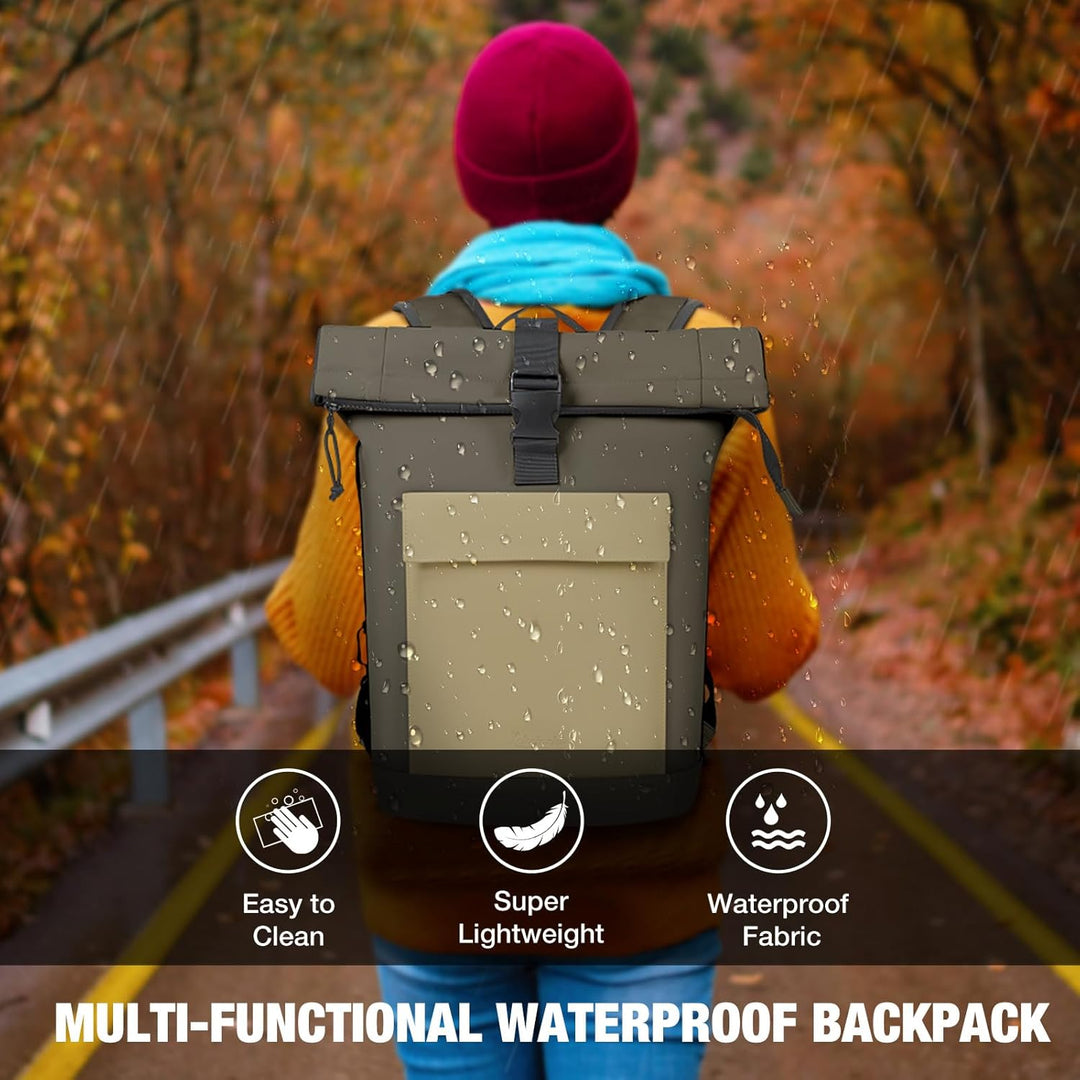 Lekeinchi Rolltop Rucksack Damen & Herren, Elegant Laptop Rucksack Wasserdicht mit 17 Zoll Laptopfac