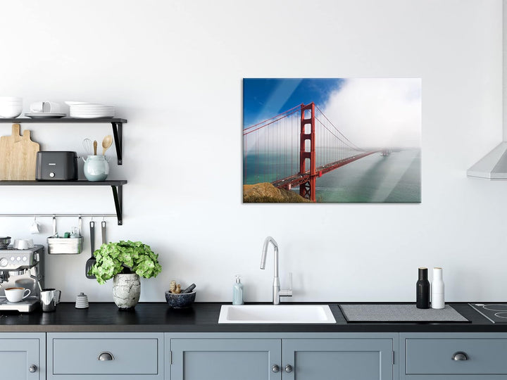 Pixxprint Glasbild | Wandbild aus Echtglas | Golden Gate Bridge San Francisco | 80x60 cm | inkl. Auf