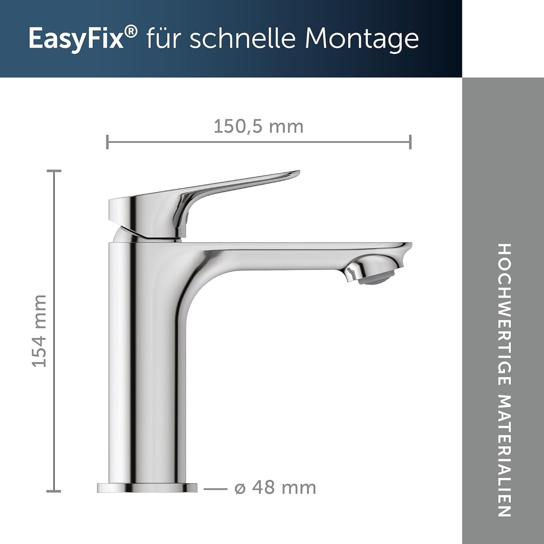 Ideal Standard Alero Waschtischarmatur, Auslaufhöhe 100 mm – Chrom | Wassersparender Wasserhahn Bade