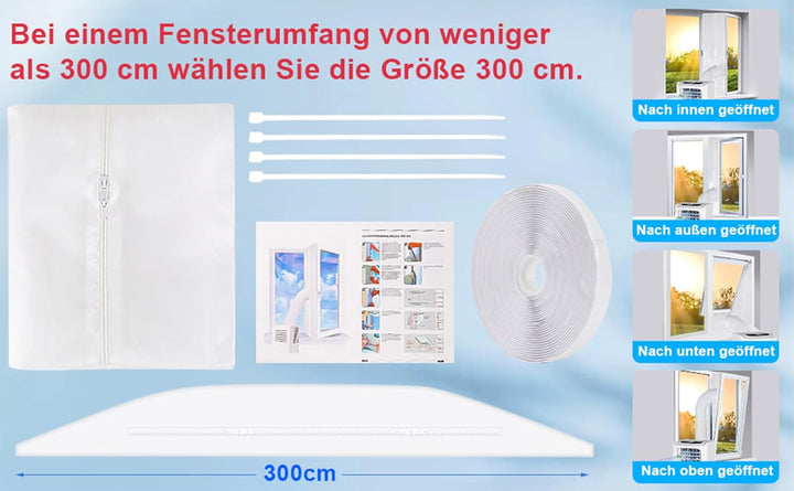 300cm Klimaanlage Fensterabdichtung für mobile Klimageräte, Wäschetrockner, Ablufttrockner, GLANXY K