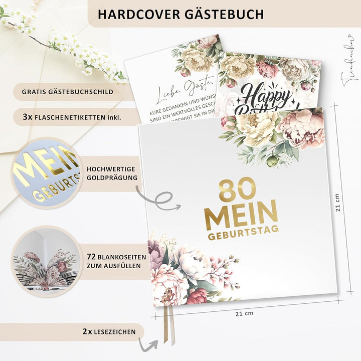 Gästebuch zum 80. Geburtstag mit Weinetiketten – Erinnerungsbuch Vintage Look Geschenk für Familie &