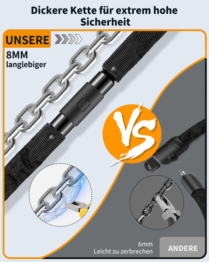 Sportneer Fahrradschloss Metallverschlusskopf Kettenschloss Hohe Sicherheits Level mit 8mm Starker -