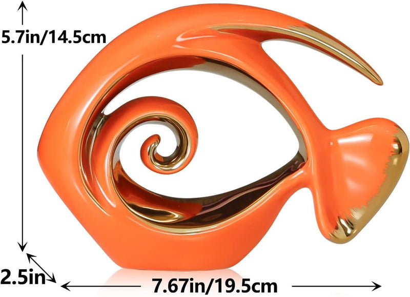 Keramik-Fischfiguren in Orange-Gold, Küstendekoration, moderne Ozean-Mittelstücke für Wohnzimmer, Es