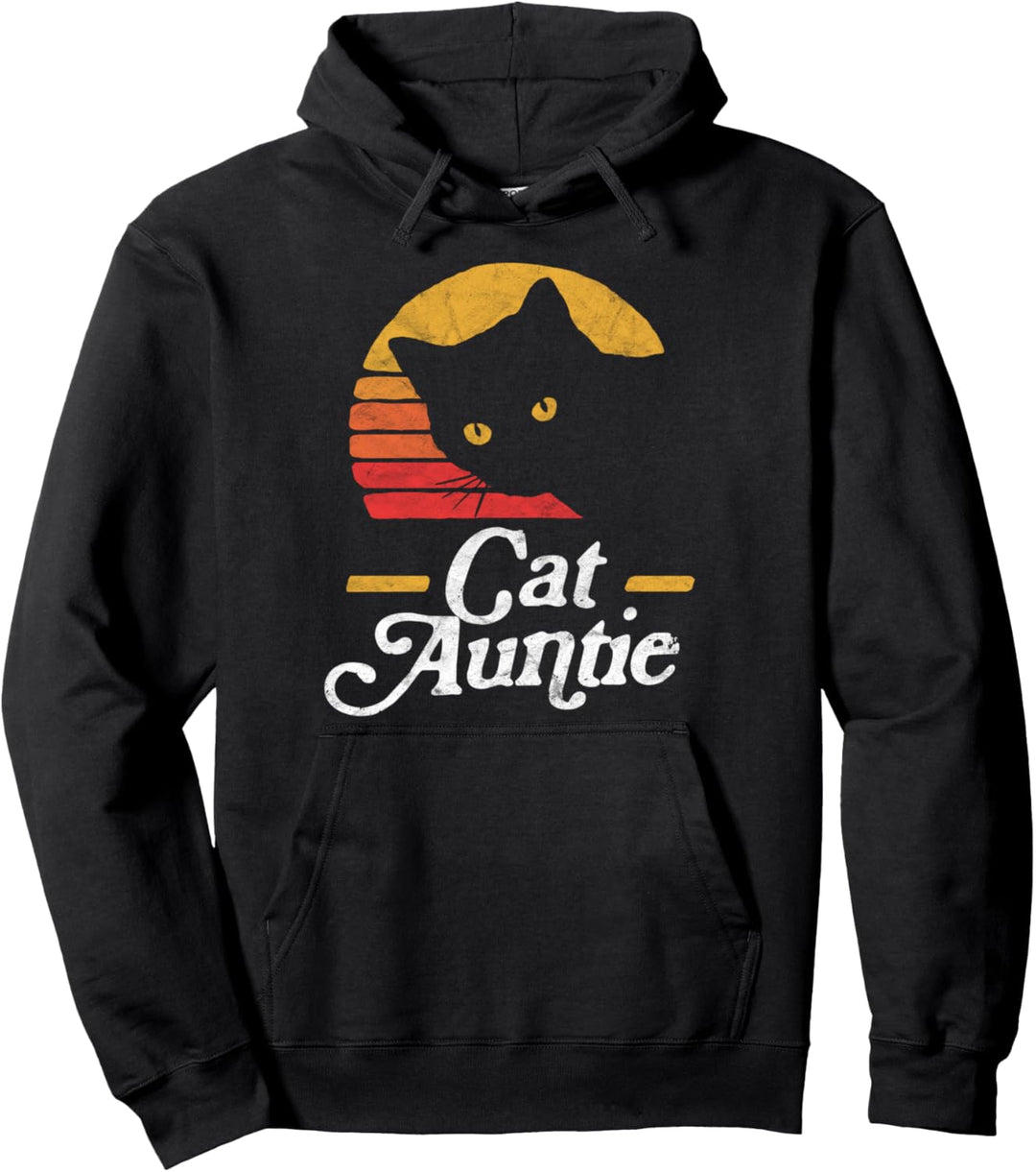 Cat Auntie Vintage Eighties Style Cat Retro Distressed Pullover Hoodie