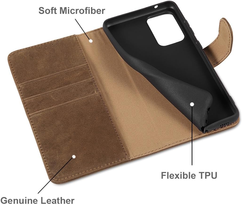 LENSUN Echtleder Hülle für Samsung Galaxy A52, A52s 5G Handyhülle [Echtes Leder][Magnetverschluss][W