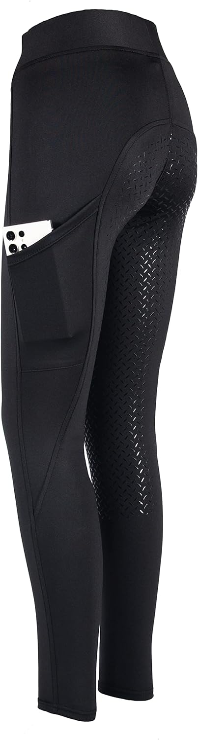 PFIFF 103100 Damen Reitleggings „Selina“ mit Handytasche L Schwarz, L Schwarz