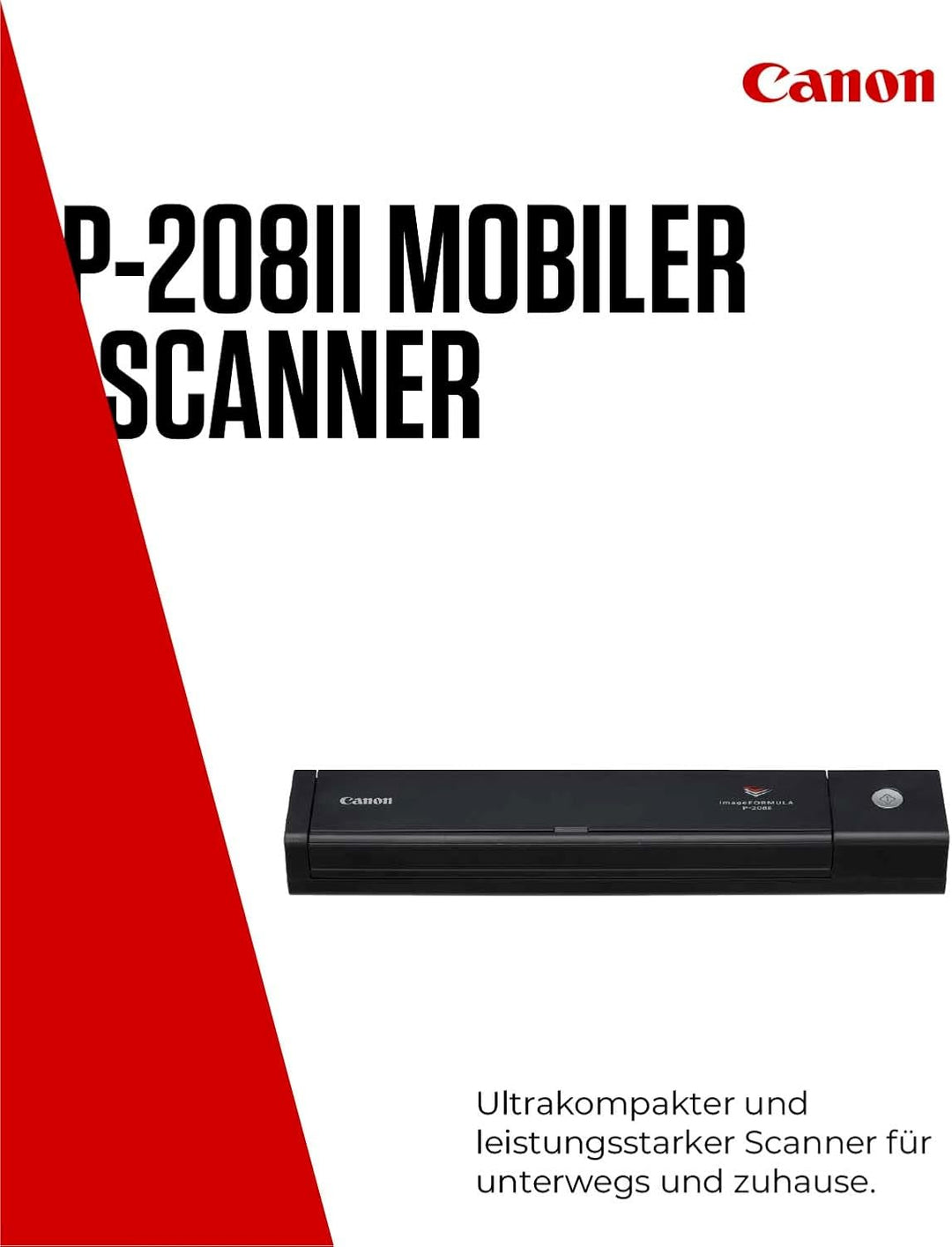 Canon P-208II - imageFORMULA Mobiler Dokumentenscanner (Duplex DIN-A4 Einzug, Farbe, 600dpi, 8 Seite