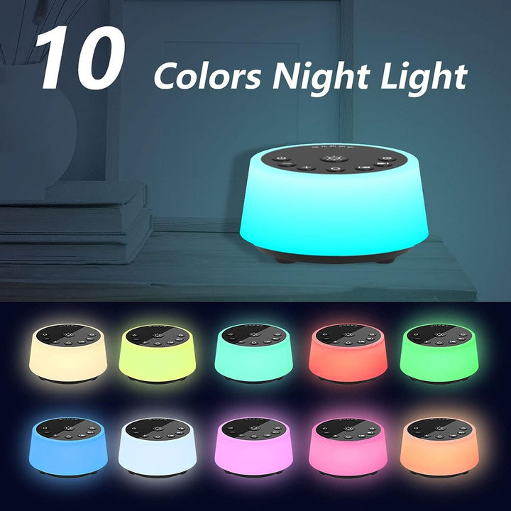 Color Noise Sound-Maschinen 25 beruhigende Geräusche 10 Farben, Nachtlicht Schlaf-weisses Rauschgerä