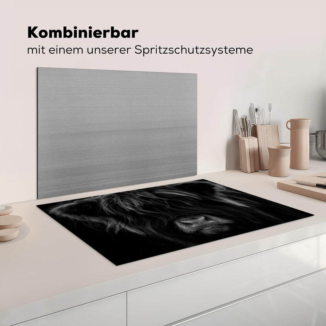 MuchoWow Herdabdeckplatte Ceranfeld Spritzschutz Küche Schottischer Highlander - Kuh - Porträt - Tie