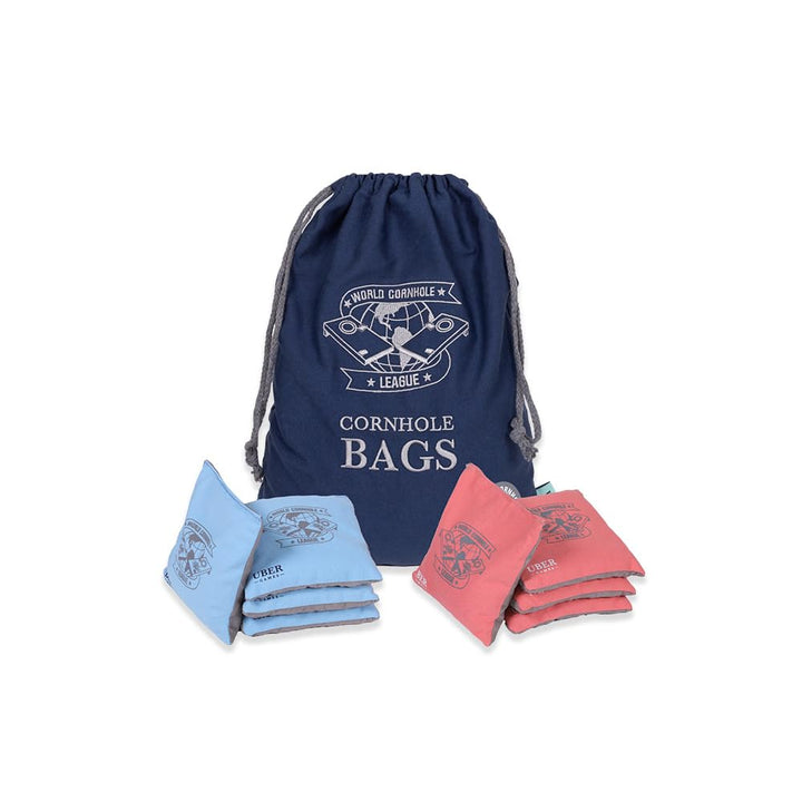 Uber Games - World Cornhole League – 8 Professional Cornhole Bean Bags - 4 x Sky& 4 x Coral - Offici